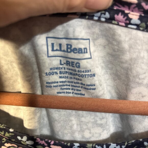 L.L.Bean Womens Floral 3/4 Sleeve Shirt L-Regular 100% Supima Cotton Made In Per - Picture 3 of 4
